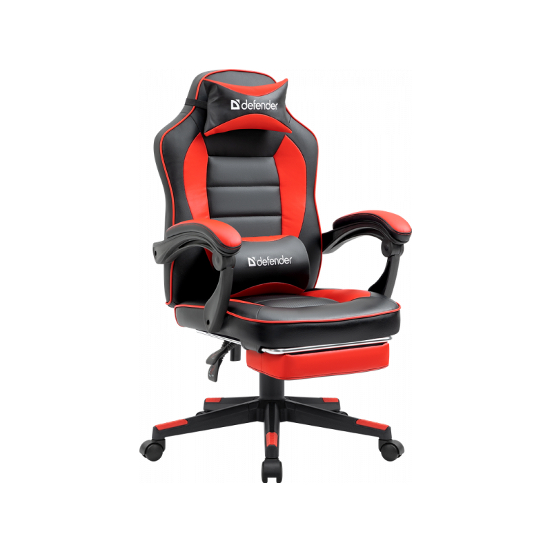 Кресло игровое Defender Tauros с подножкой, полиуретан, черно-красное .